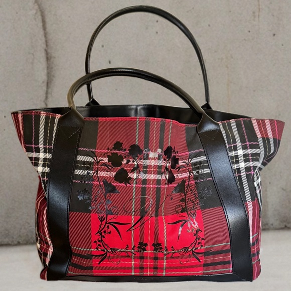 VICTORIA’S SECRET • Festive Plaid Floral Tote Overnight Gym Travel Bag - Picture 5 of 5
